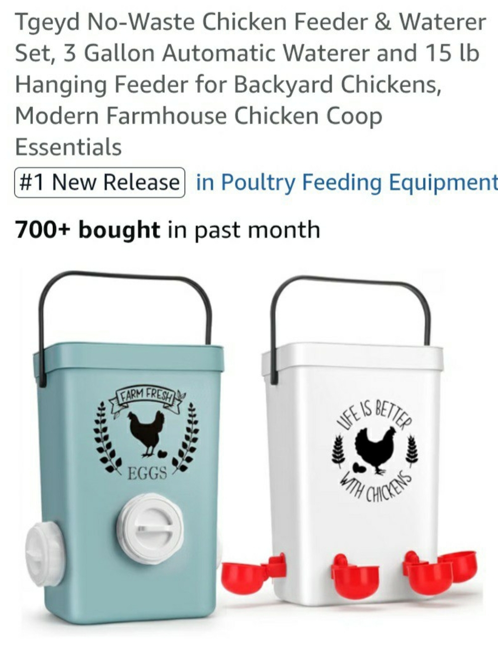 No-Waste Chicken Feeder & Waterer Set - Blue and White
